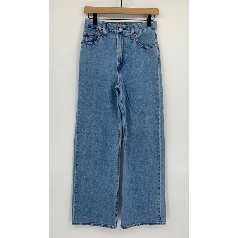 Levis Ribcage Wide Leg Jeans Women 25 Blue Light Wash Cotton Denim Pants